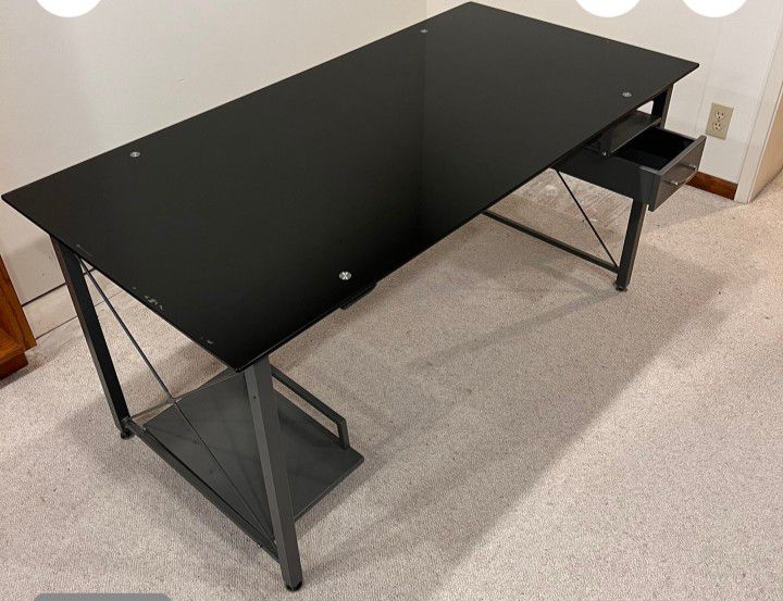 Black Metal Desk with shelf and drawer