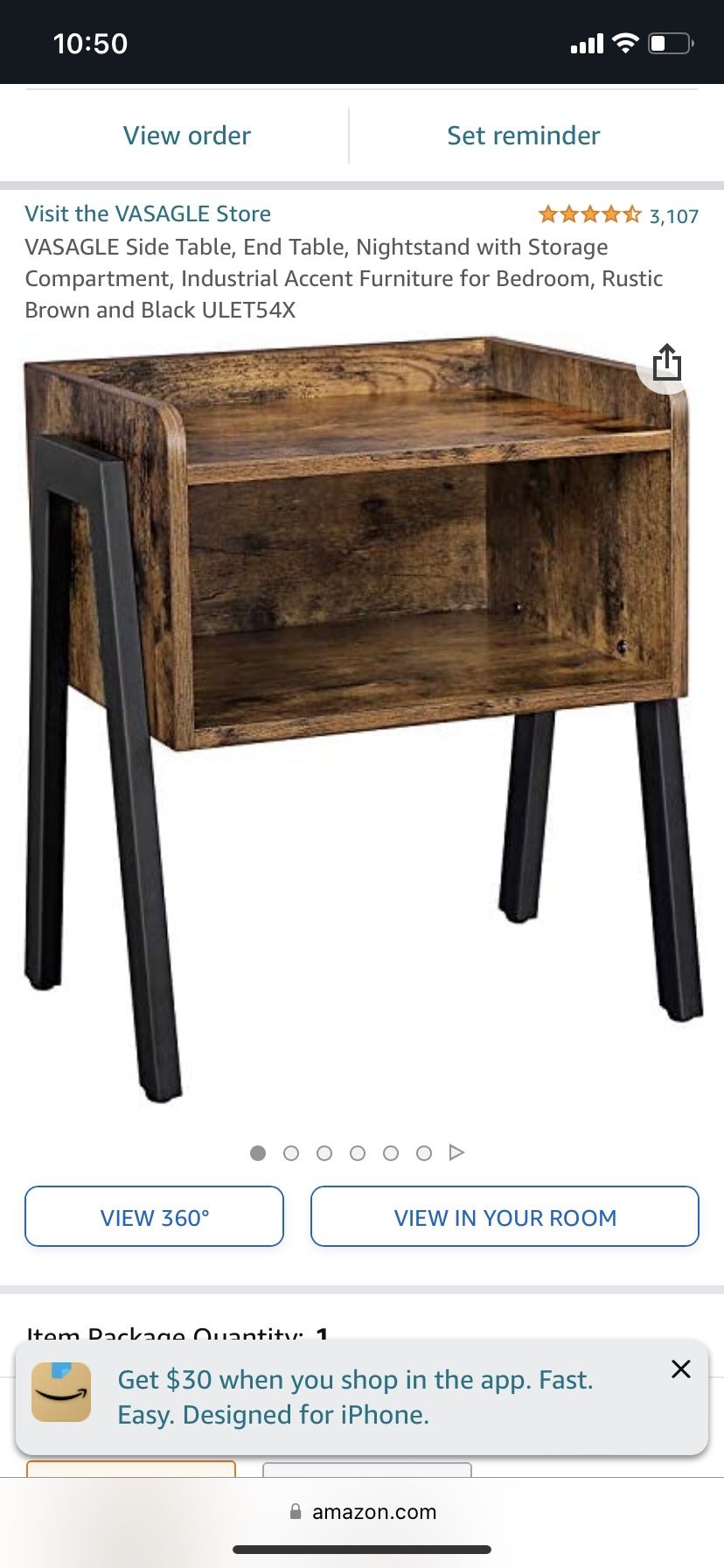 Brown Wood With Black Metal Small Nighstand