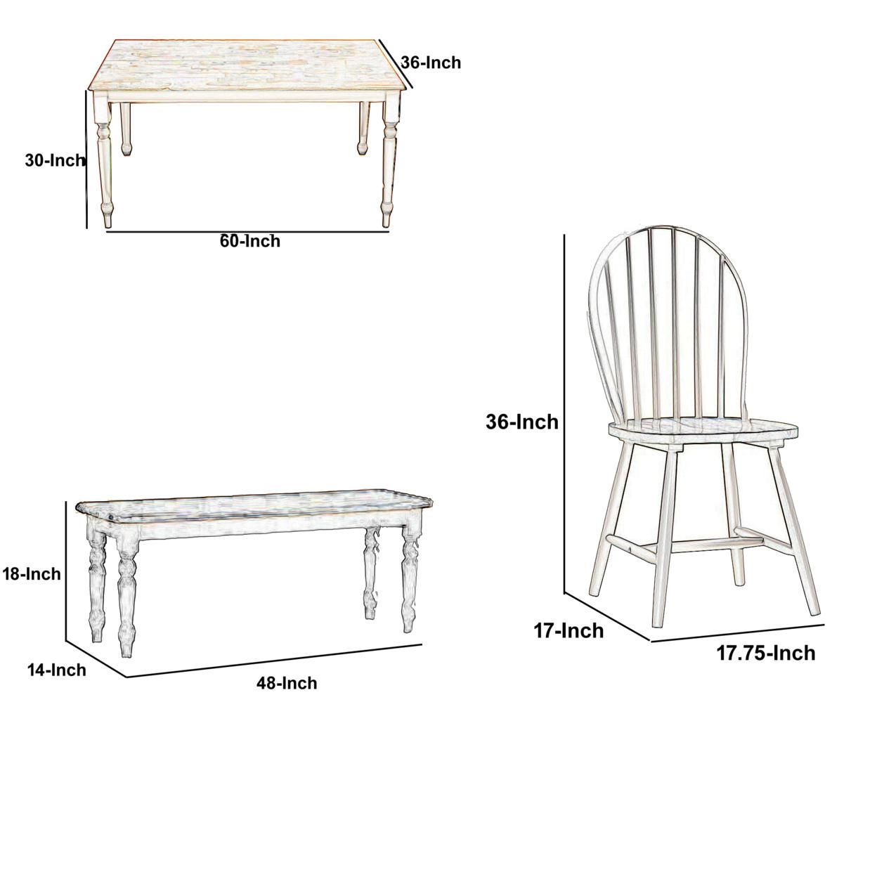 Saltoro Sherpi 6 Piece Farmhouse Wooden Dining Set, White and Brown