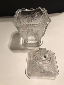 Vintage 7 1/2” Imperial Glass Square Footing Pink Rose Pattern with Lid Thumbnail