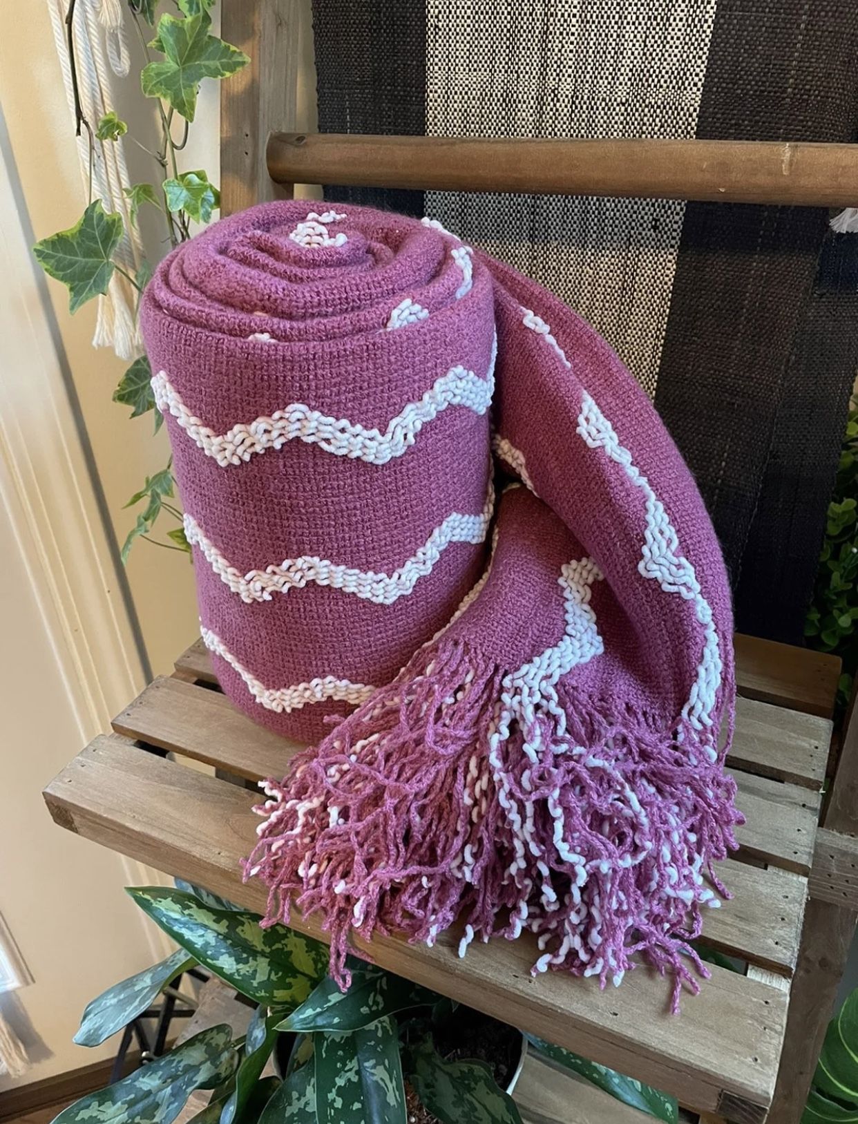 Fluffy Chenille Knitted Fringe Throw Blanket Lightweight Soft Cozy for Bed Sofa Chair Throw Blankets , Deep Purple 60"x80" 60"x80" 【ULTRA-SOFT PLUS