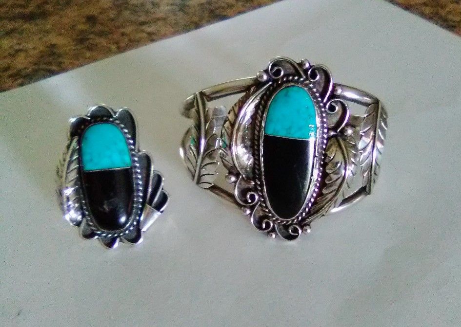 Vintage Sterling Silver Bracelet & Ring Set