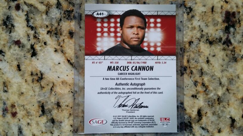 Patriots Marcus Cannon rookie autograph card