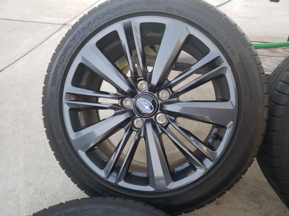 SUBARU WRX STI 17"INCH WHEELS WITH SPORT MAXX DUNLOP 235/45/17 TIRES