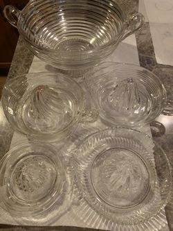 Beautiful etched glass juice strainers and dipping bowl Thumbnail