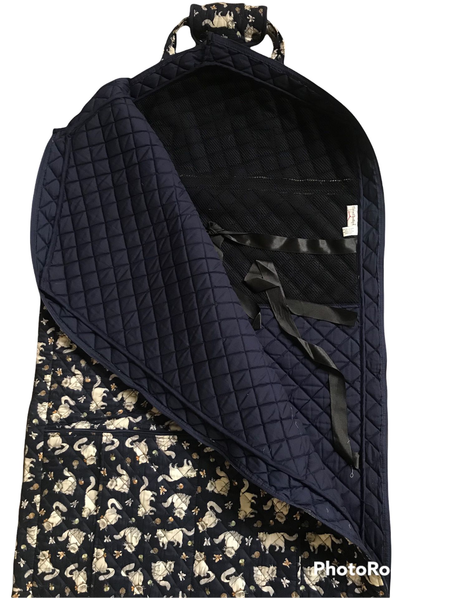 Navy Blue Quilted Travel Garment Bag, Cats