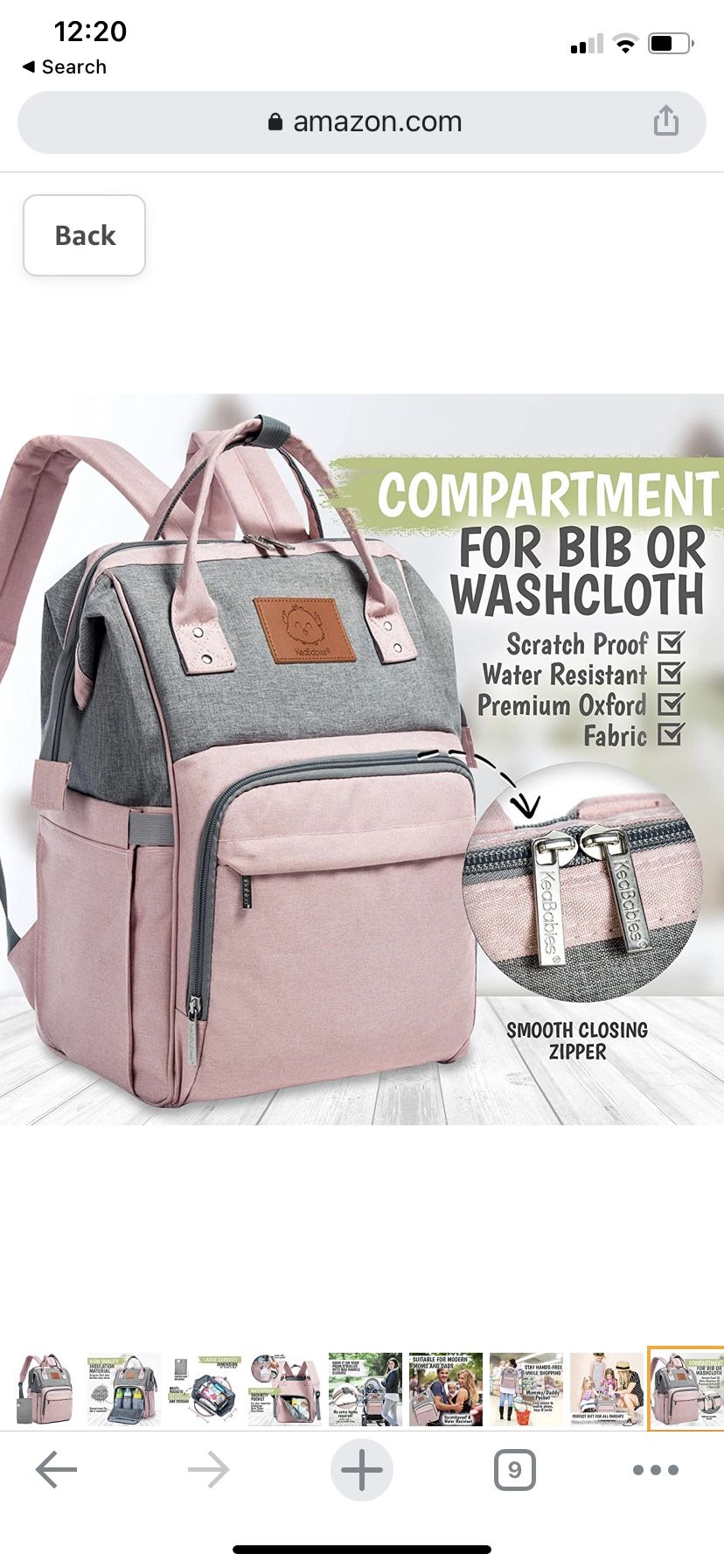 Diaper Bag Backpack - Large Waterproof Travel Baby Bags (Pink Gray)