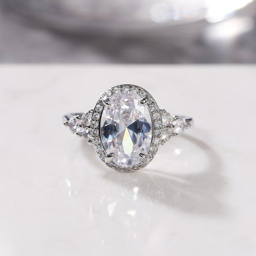 Beautiful Noble Oval Pure CZ Macro Pave Silver Wedding Luxury Rings, K936
 
  