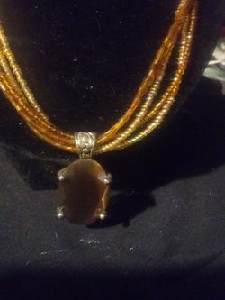 Earth tone pendant on beaded necklac3 Thumbnail
