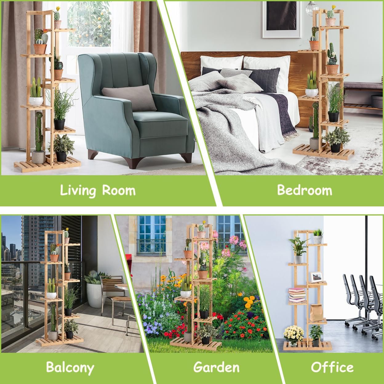 Costway 6 Tier 7 Potted Plant Stand Rack Bamboo Display Shelf for Patio Yard