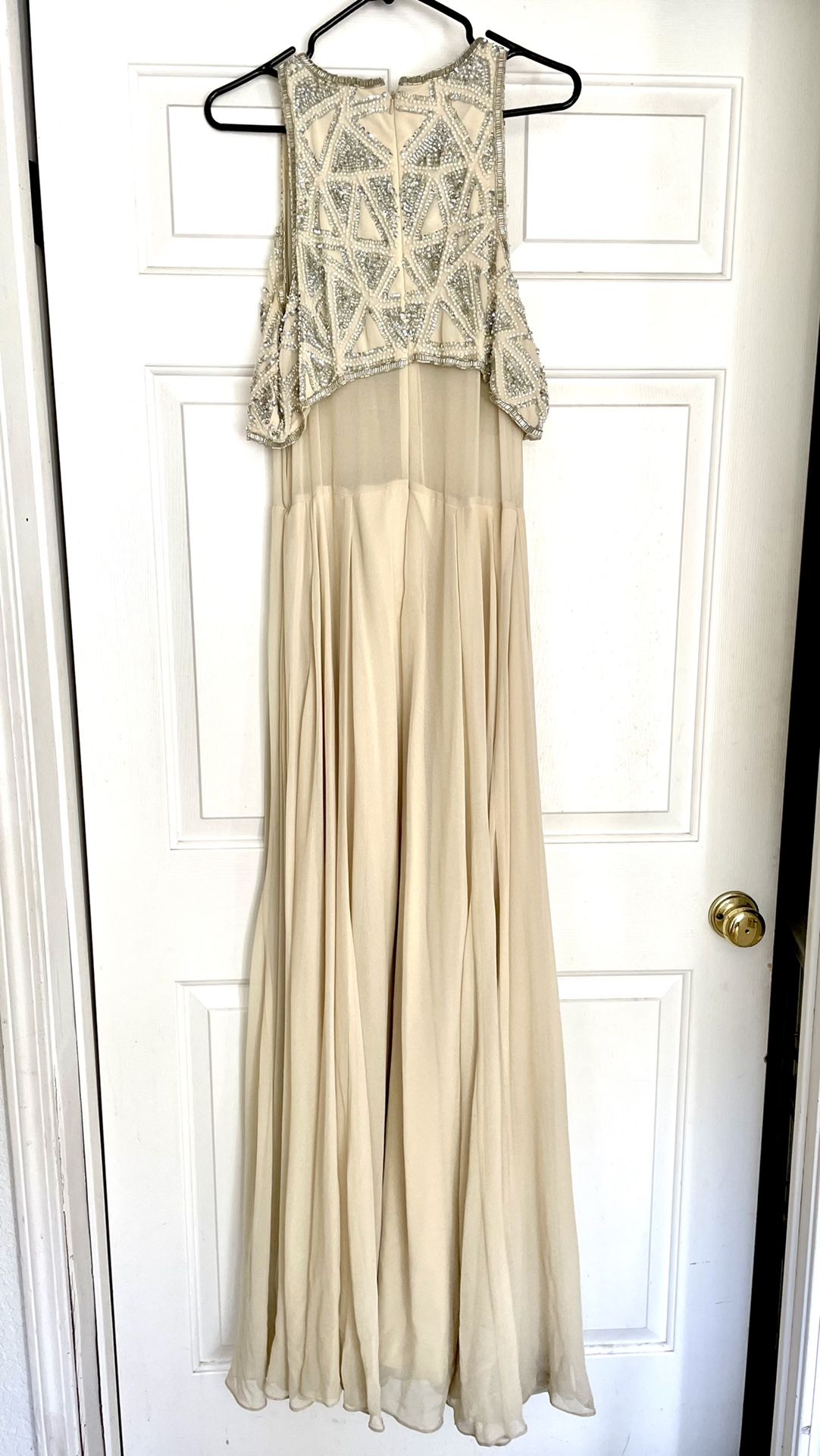ASOS Beige Sequin Top Crop Top Overlay Maxi Gown Bridesmaid Dress (Worn Once, Size 14 US)