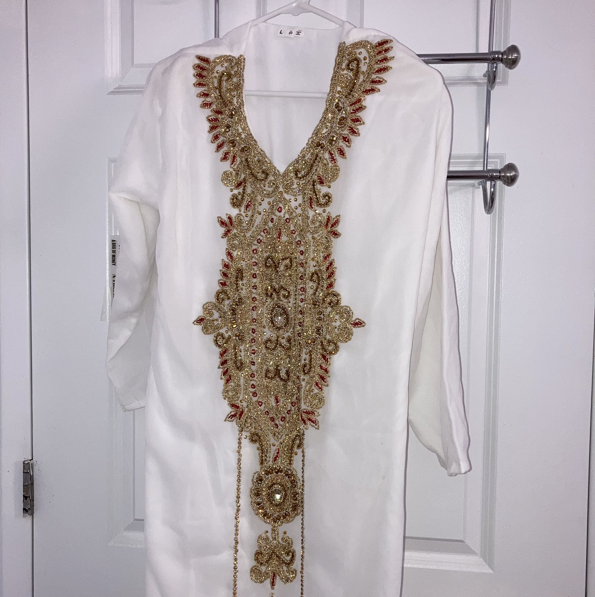 White Red Gold Kaftan Long Abaya Dress - Nikkah, Eid, Holidays