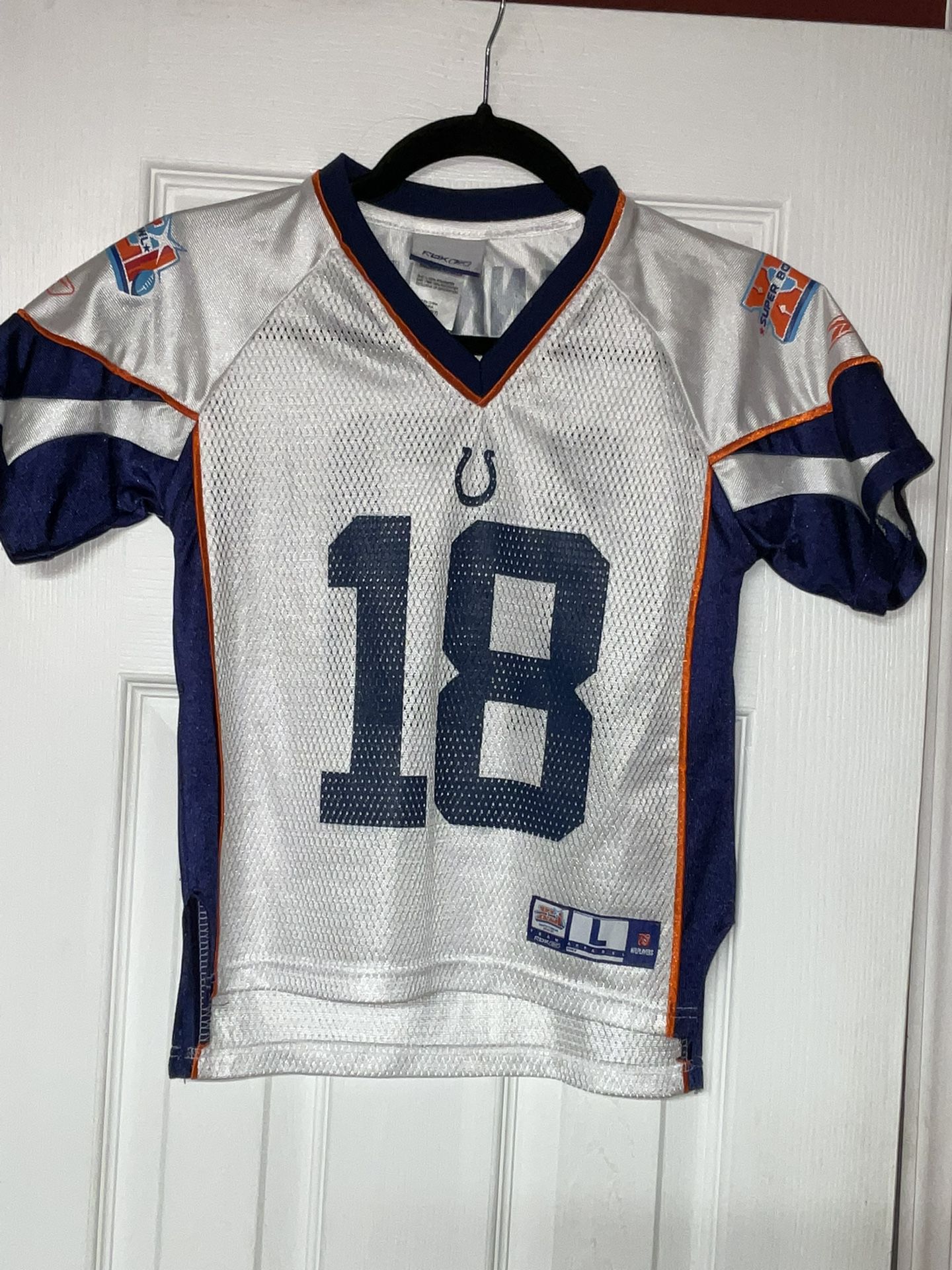 Peyton Manning Indianapolis Colts Super Bowl XLI SB41 jersey YOUTH Large (7) No rips, tears or stains