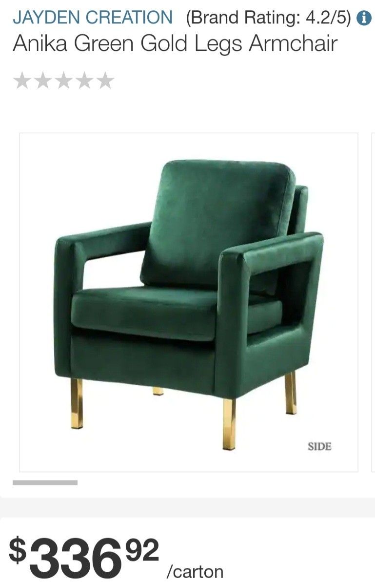 Green/ Gold Accent Chair (Brand New)