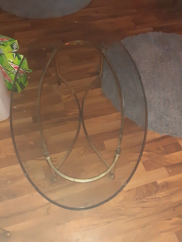 Glass Coffee Table And End Table....gold Frame....nice A Glass Is Heavy