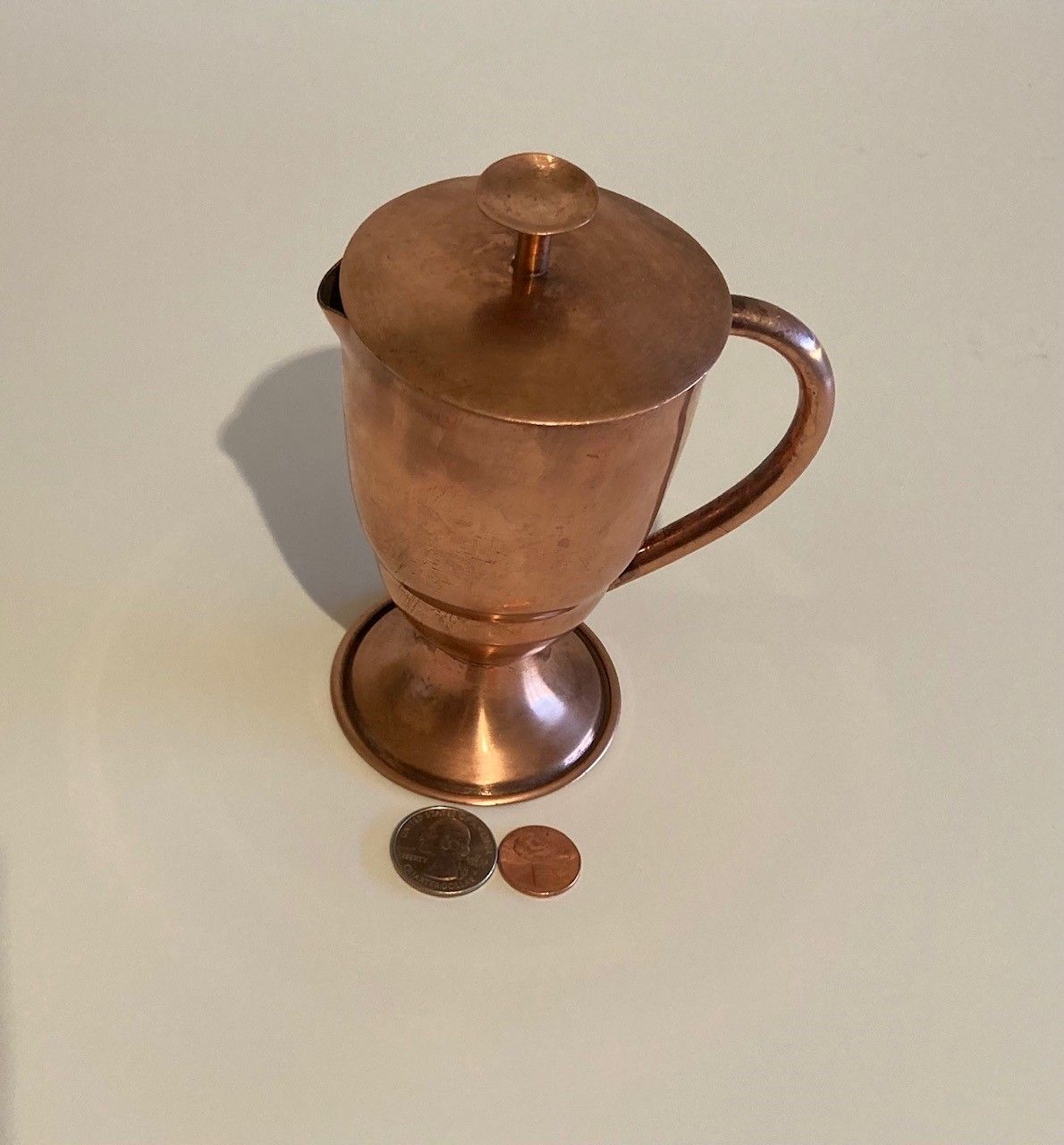 Vintage Metal Copper Serving Pitcher, 5 1/2" Tall, Kitchen Decor, Table Display, Shelf Display, This Can Be Shined Up Even More