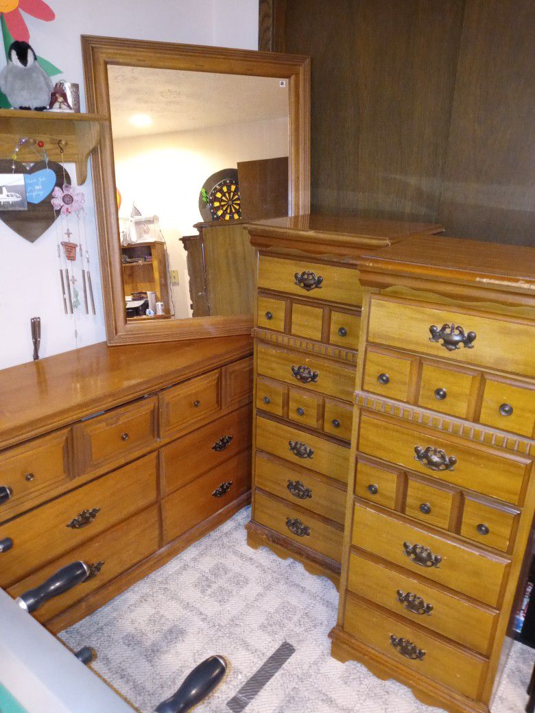 Mirror And Two Tall Storage Dressers, 50 Inch Wide Dresser With Mirror