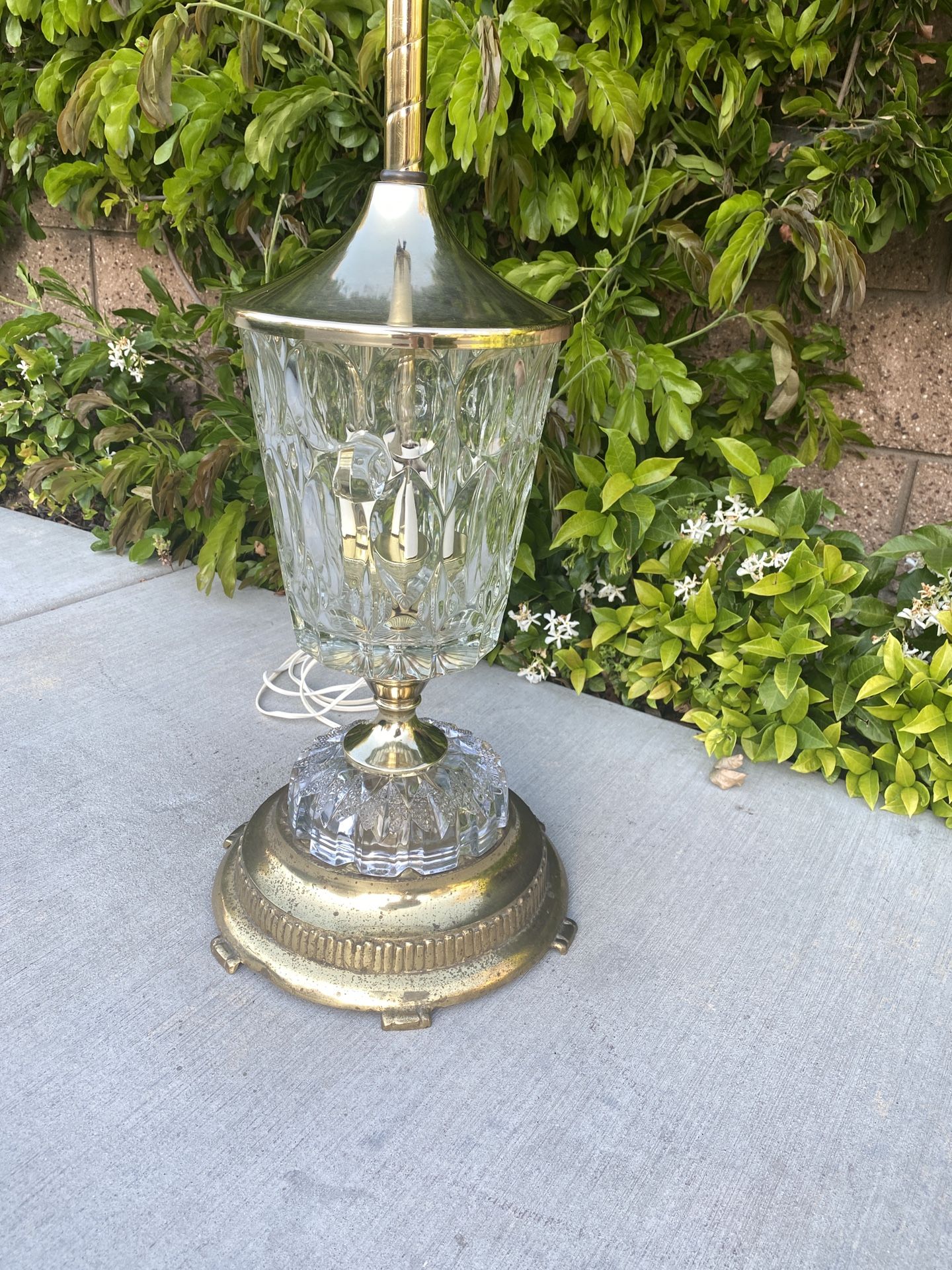 Vintage BEYER Clear Crystal Glass With Gold Table Lamp - Trophy Boho Retro