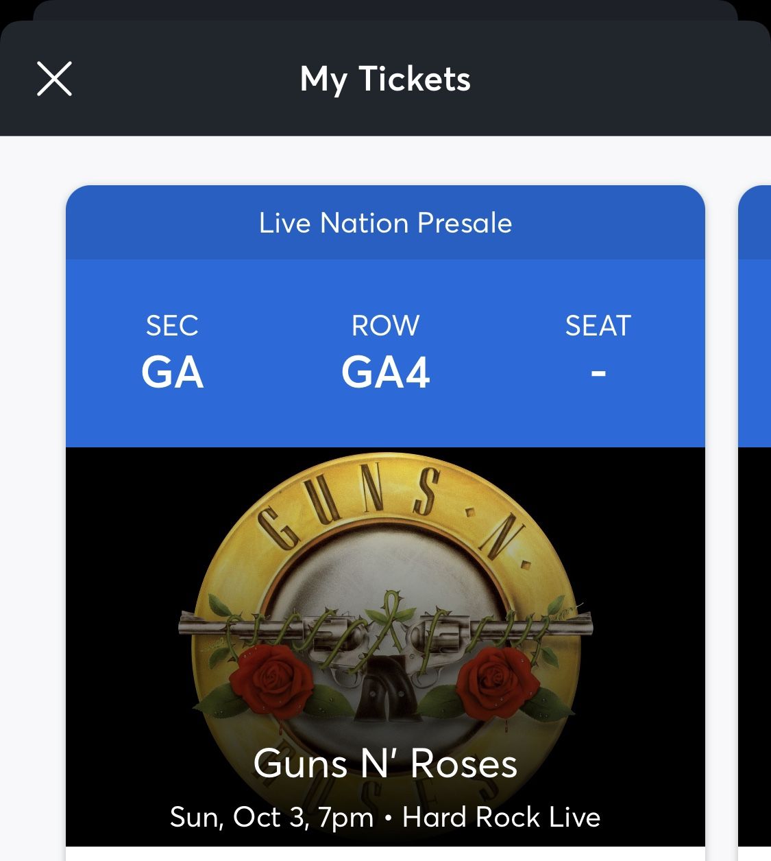 1 Or 2 Tickets For Guns N Roses Sunday