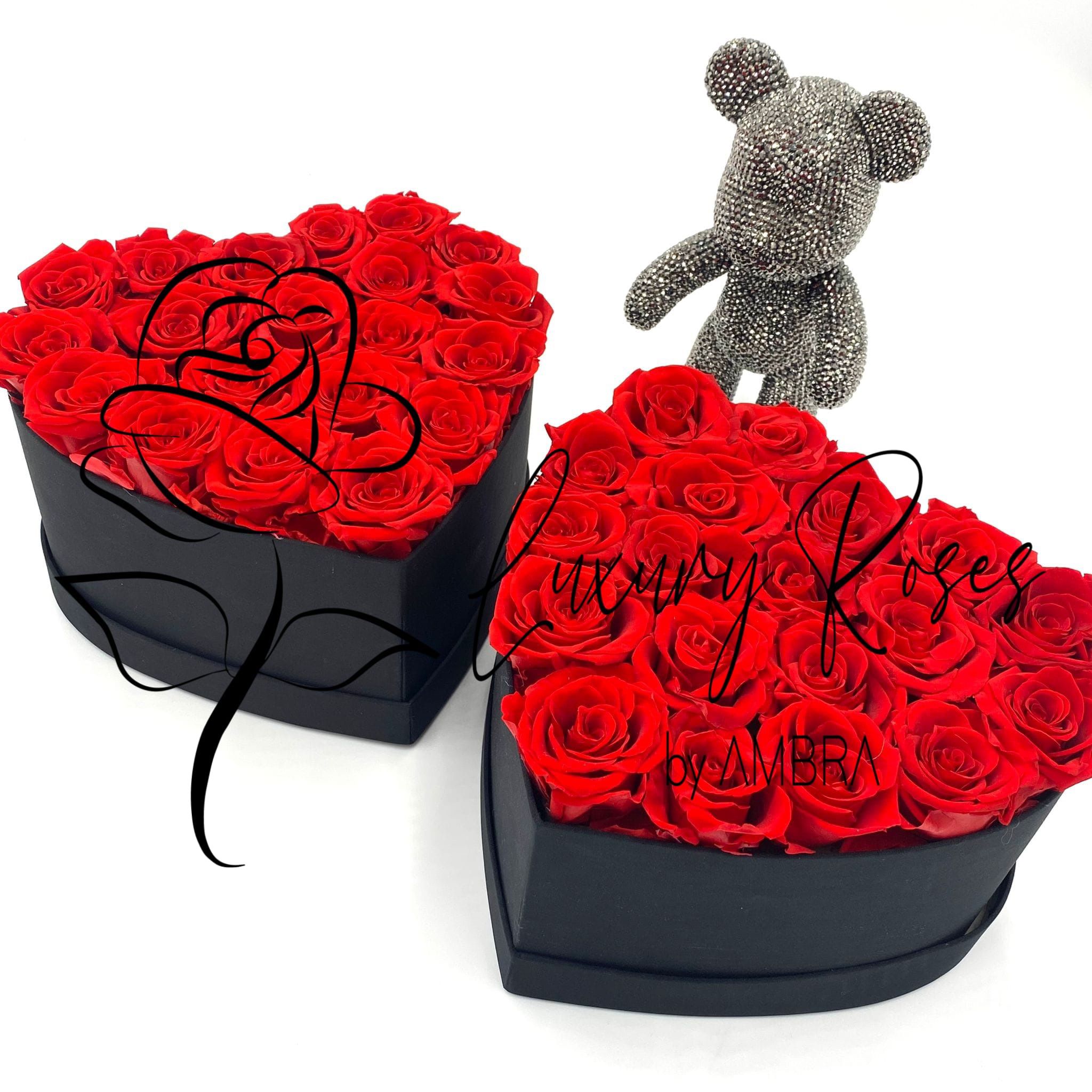 Red Eternal Roses Heart Shape Box Roses Lasting Preserved Flowers Bday Anniversary Gift Present immortal Roses long lasting 