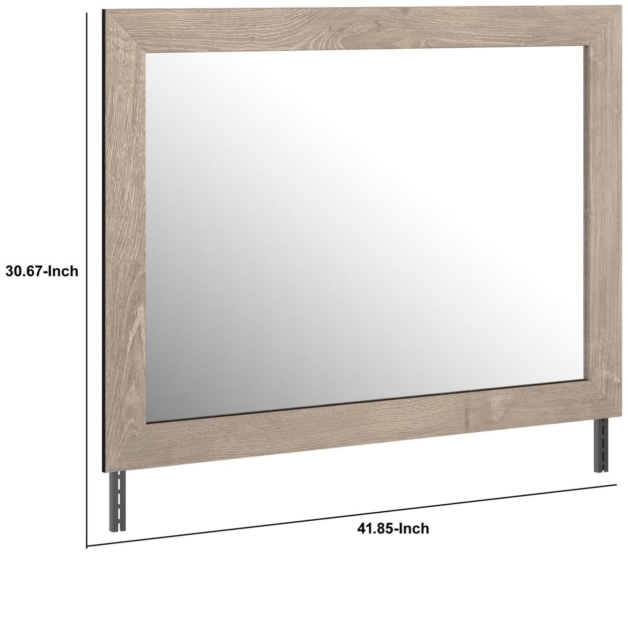Bedroom Mirror with Grains and Rectangular Encasing, Oak Brown, Saltoro Sherpi