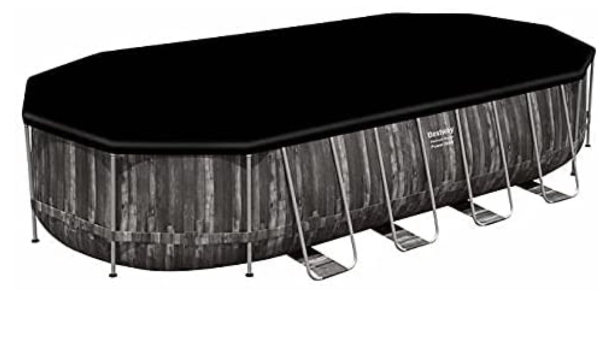 Bestway Power Steel 22’ x 12’ x 48’’ Above Ground Oval Pool Set w/Ladder, Cover, Filter Pump, Replacement Cartridge, Repair Patch