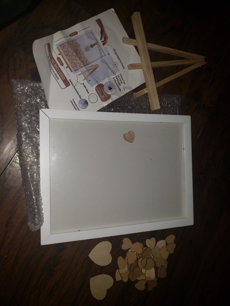 12in x 16in Wedding Guest Book Frame With Wood Hearts Anniversary Party Bride Groom Cuadro Para Boda