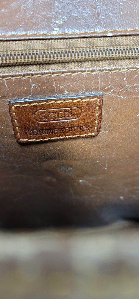 Vtg Satchi Leather Messenger Bag 