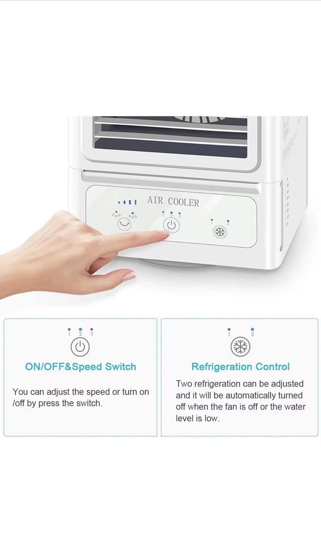Personal Air Cooler, 5000mAh Rechargeable Battery Operated 60°&120° Auto Oscillation, Portable Air Conditioner Fan with 3 Wind Speeds & 2 Refrigeratio