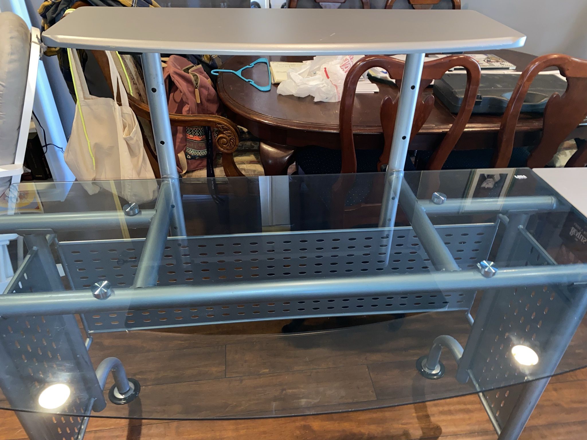 L SHAPED GLASS TWO PIECE DESK