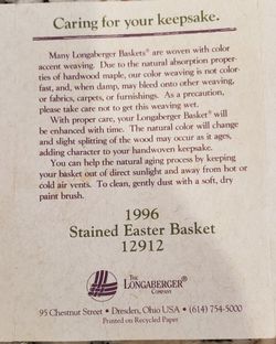 Longaberger Collectable Easter Basket, Circa. 1996 Thumbnail