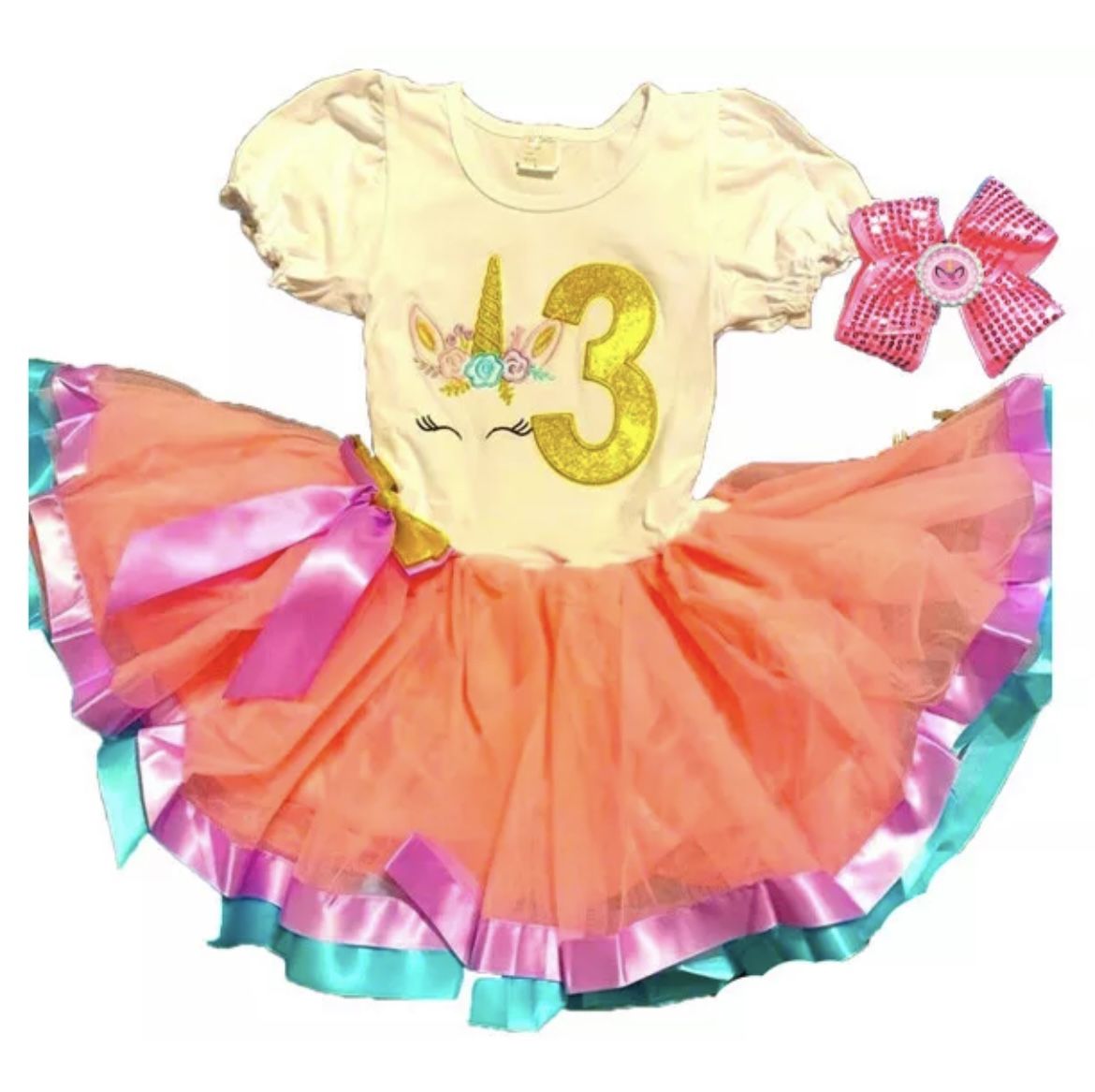 Unicorn Birthday Party 3rd 3 Tutu Dress Pink