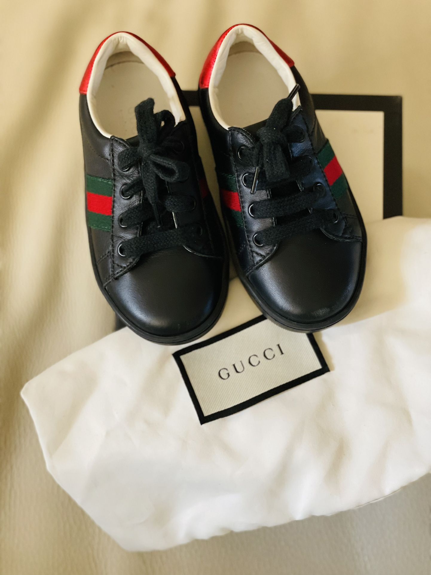 Gucci Kids Web-detailed leather sneakers Size 23