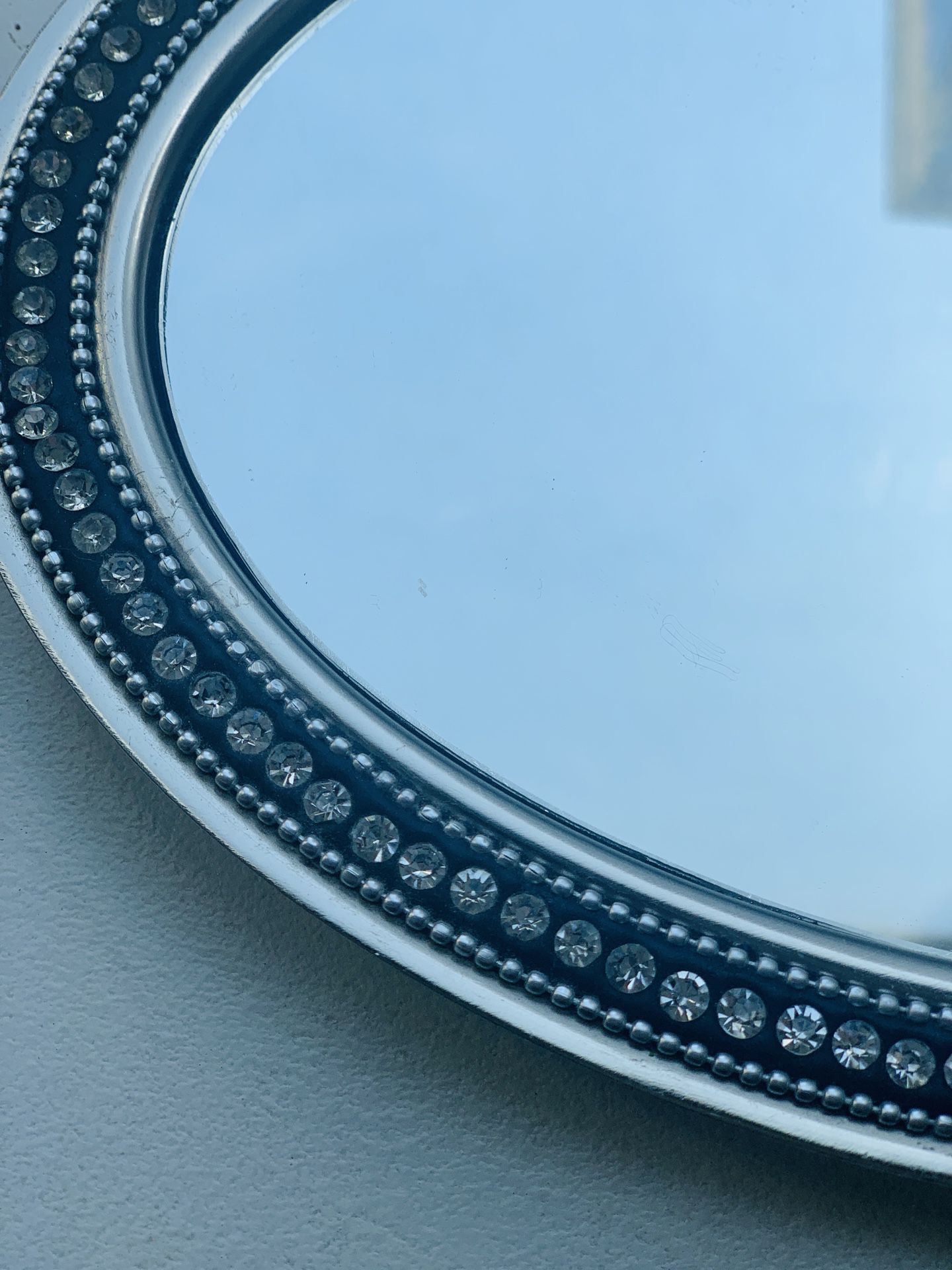 Mirrored Rhinestone Oval Tray
