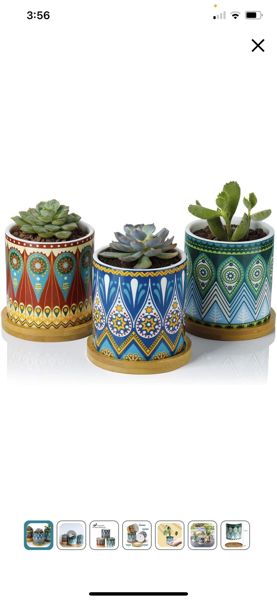 Succulent Planter Pots-3 Inch Small Ceramic Planters Plants Pots Mini Flower Vase with Bamboo Tray and Drainage Hole for Indoor Plants, Colorful Manda