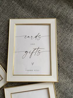 White And Gold Wedding Table Signs  Thumbnail