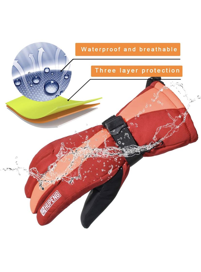 Ski Gloves, Waterproof & Windproof Winter Snowboard Gloves With Wrist Leashes, Nylon Shell, Thermal Insulation