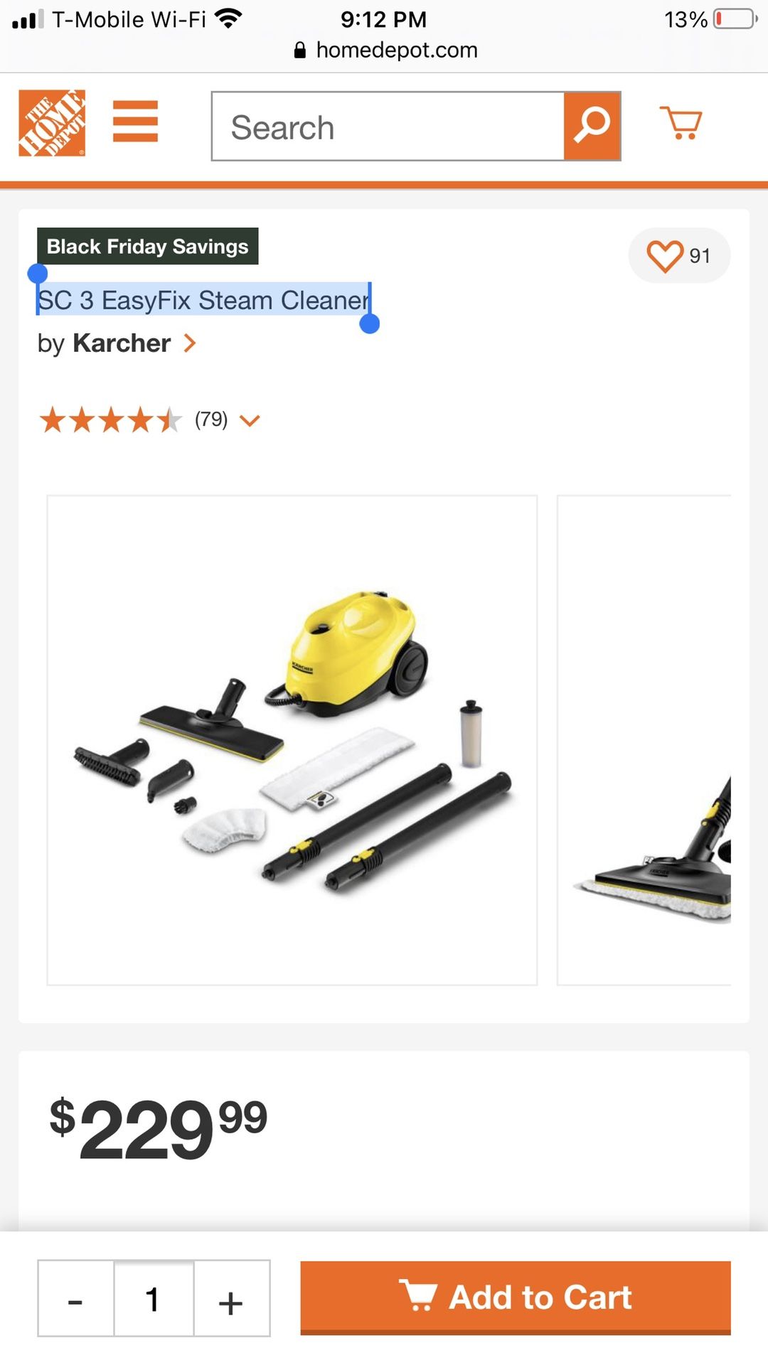 New Karcher SC 3 EasyFix Steam Cleaner