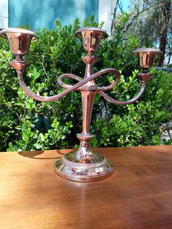 English Queen Anne Style 3 Tier Silver Plate Candelabra Thumbnail