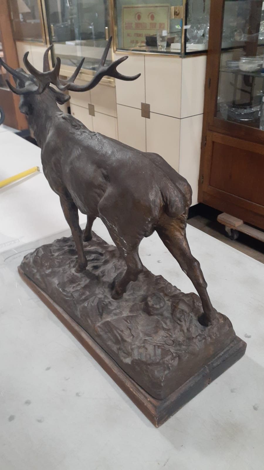 Vintage Bronze Statue Elk Deer Stag Hunter Wildlife Sculpture Figure Artwork
16" high - 18" wide