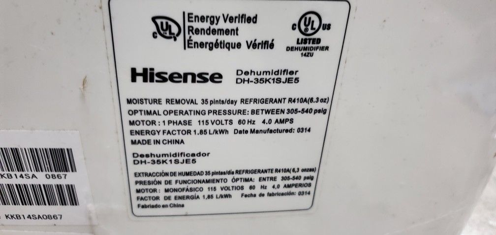 Hisense Dehumidifier DH-35J1SJE5