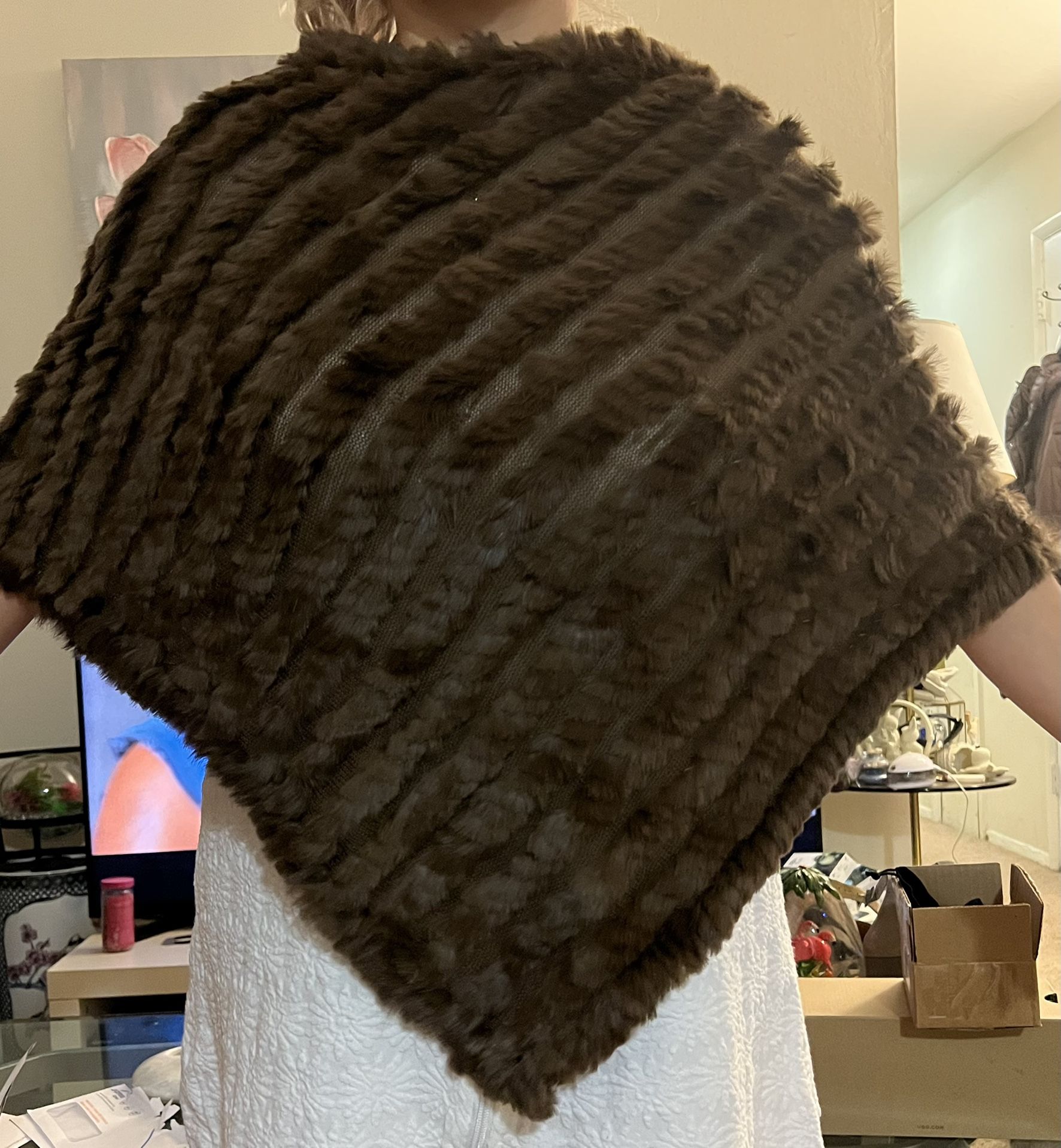 Black Rivet Brown Women Real Rabbit Fur Asymmetric Caplet -brown / Poncho / Cape original price $ 294