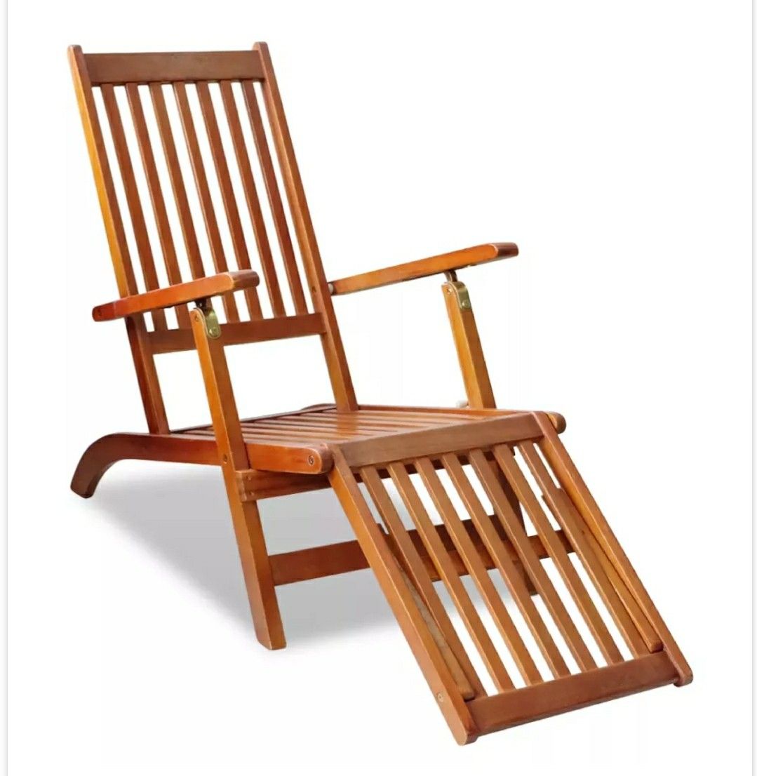 Outdoor Deck Chair with Footrest Solid Acacia Wood
