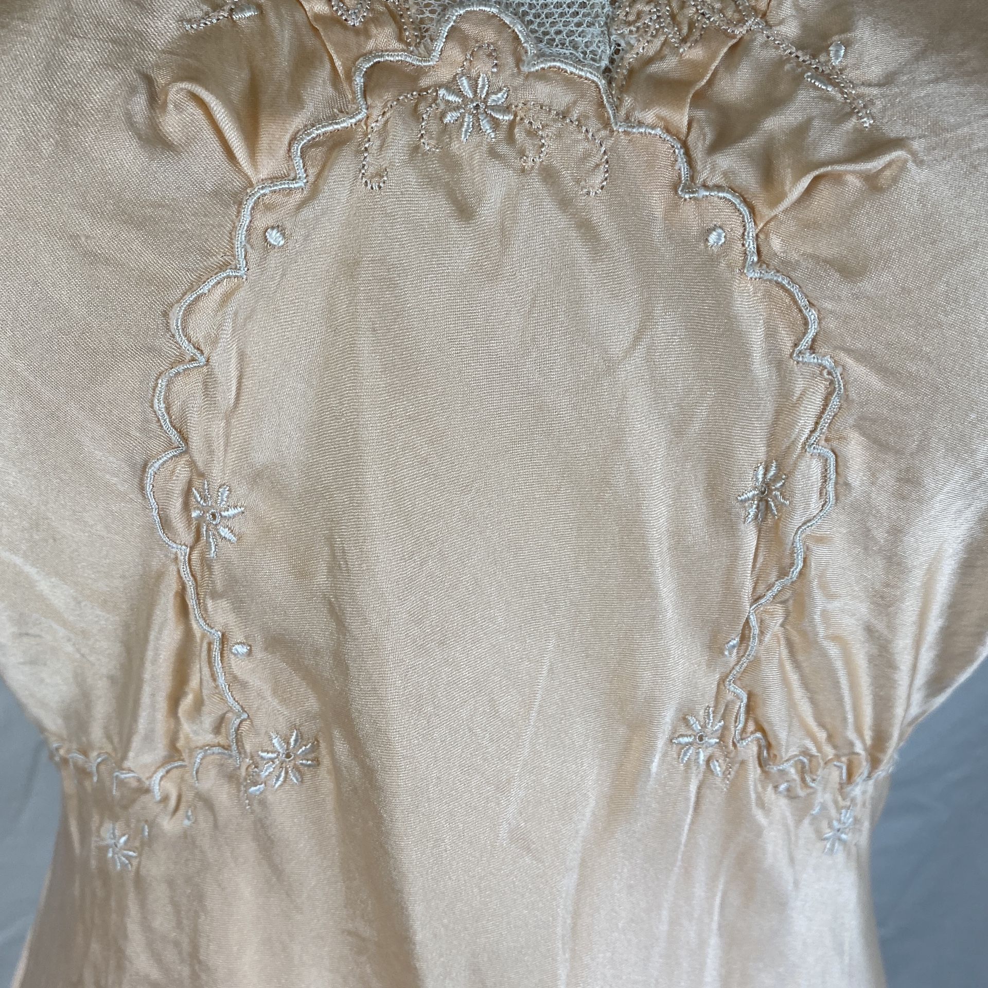 Vintage 40s 50s Bonwit Teller Nightgown Slip Dress Floral Lace Maxi Art Deco M
