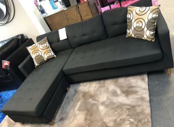 Brand New Black Linen Sectional Sofa Couch (New In Box)  Thumbnail