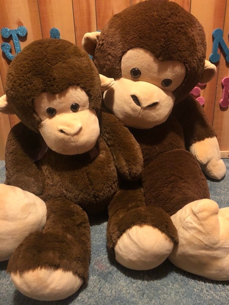 2 stuffed monkeys