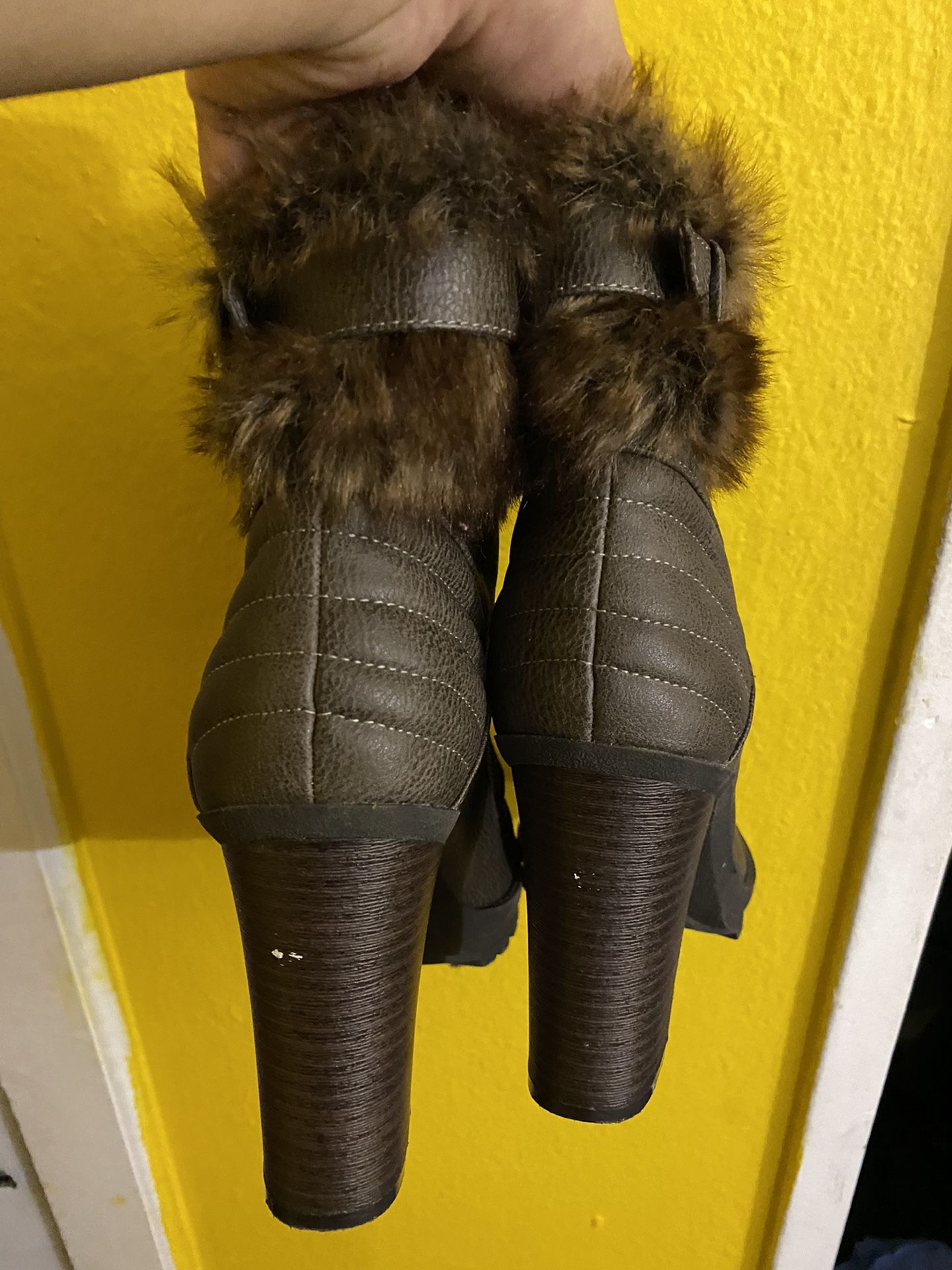 Guess Dark Brown Leather Combat Heeled Boots