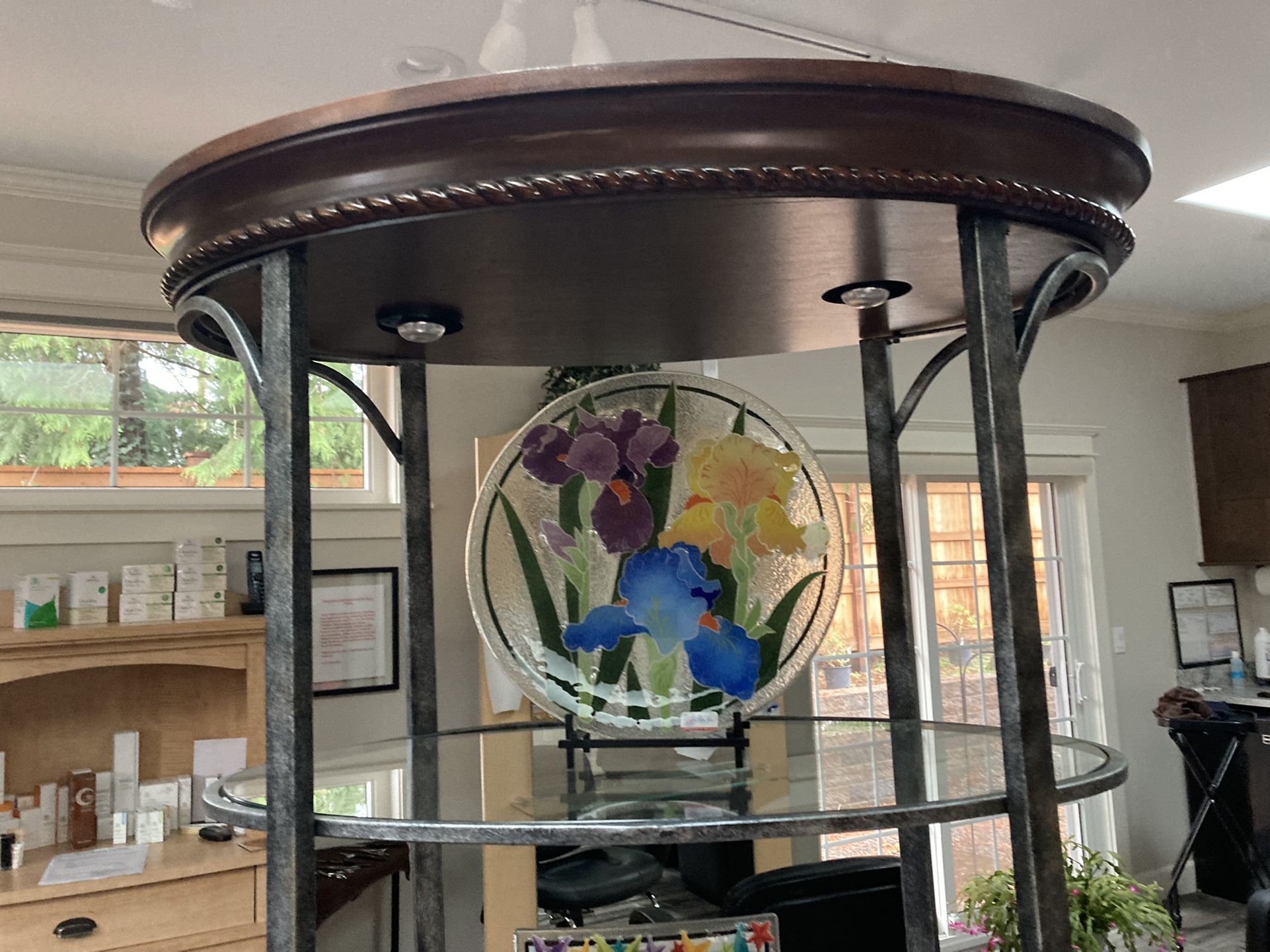 Wood & Metal Oval Display With Glass Shelves