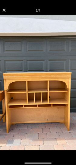 Stanley solid maple computer desk with hutch and chair Thumbnail