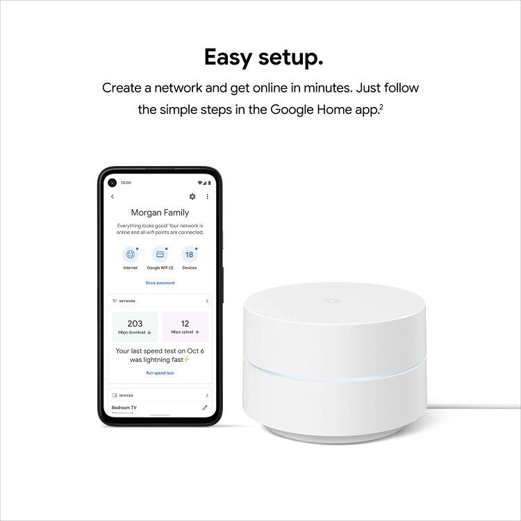 Google Wifi AC1200 Mesh WiFi System Router 1500 Sq Ft Coverage 1 pack